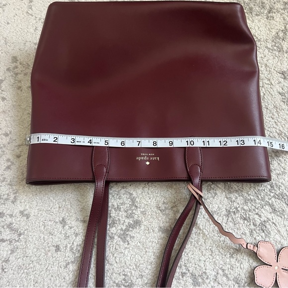 Kate Spade Kerri Tote Bag Leather Burgundy Purple Flower Charm Preppy Classic - Picture 5 of 12